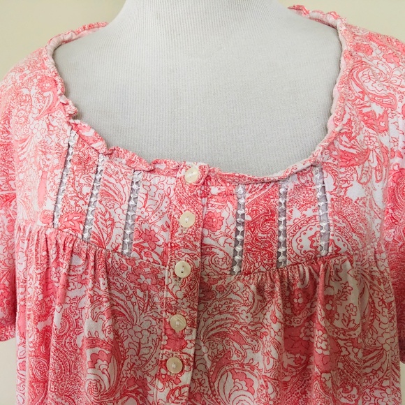 Coral Paisley Floral XL Nightgown SECRET TREASURES Ruffle Scoop Neck and Hem - Picture 3 of 9